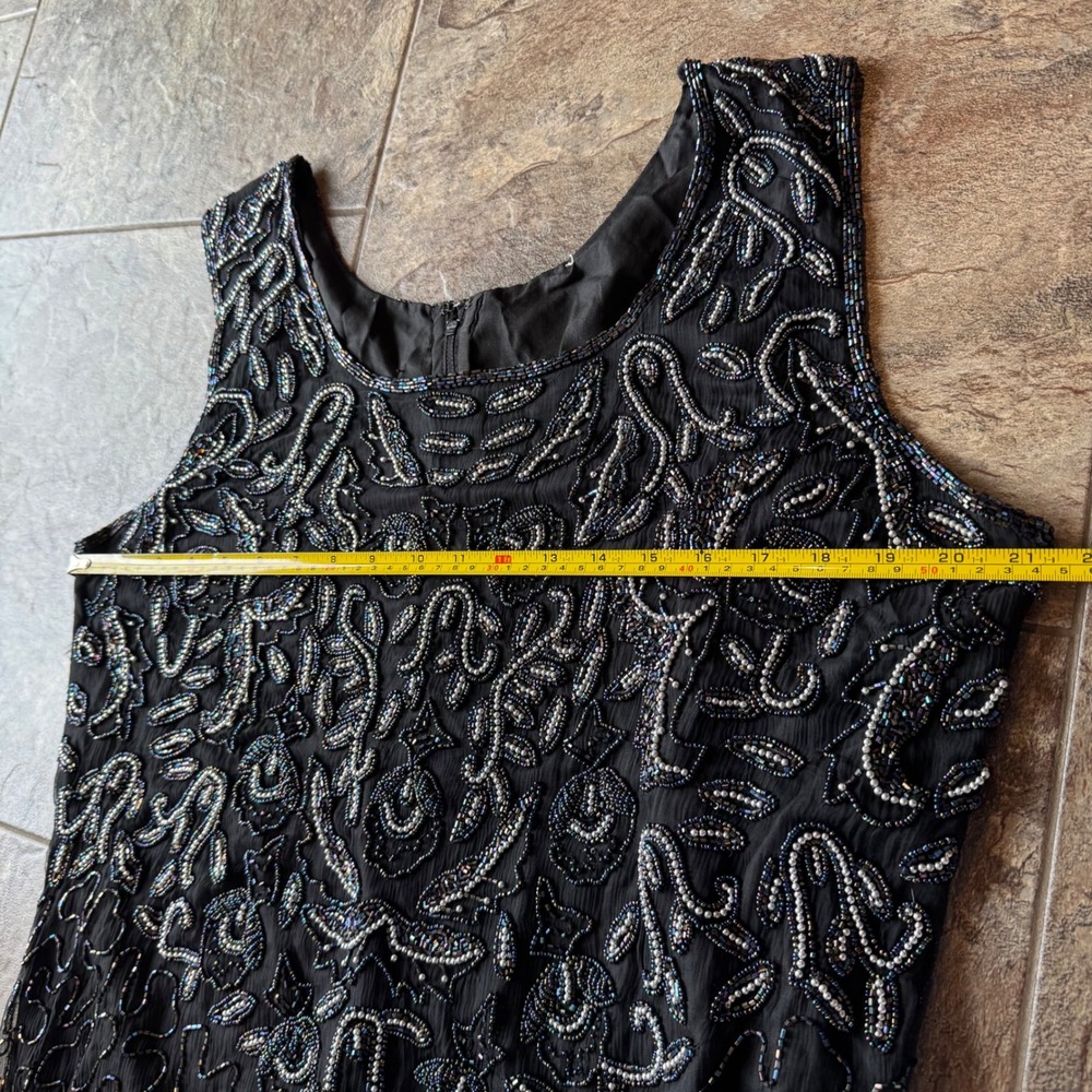 Vintage Beaded Whimsigoth Silk Maxi Dress Black Silver Iridescent Formal Gown - Picture 9 of 16